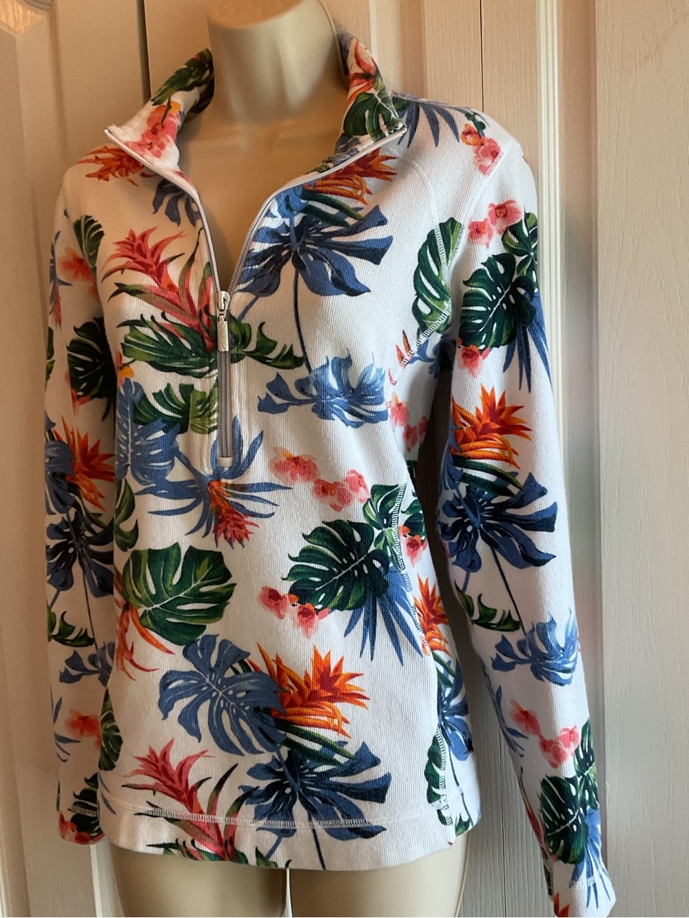Tommy Bahama White Tropical Floral Half-Zip Pullover